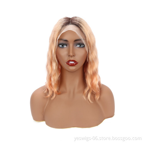 Hot Selling Body Wave Real Cambodian Human Virgin Hair 1b/Gold Color Bob Transparent HD Swiss Lace Frontal 13x4 Short Bob Wig